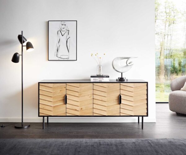 Komoda Muvi 175 cm přírodní dub mango černý kov černé 4 dveře - Image 2