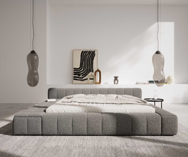 Čalouněná postel Espazio bouclé stříbrnošedý 180x200 cm s úložným prostorem - Image 5