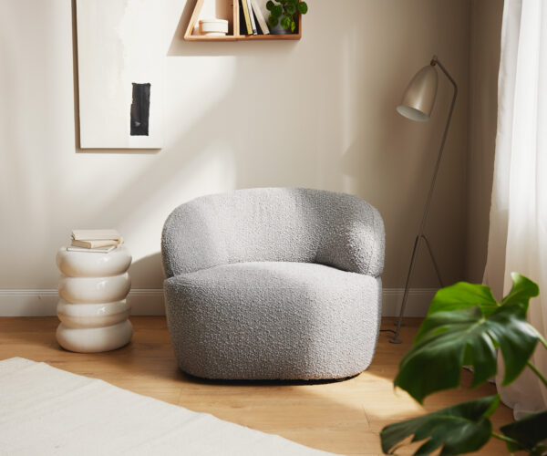 Křeslo Nova bouclé stříbrnošedé 88x88 cm lounge křeslo - Image 2