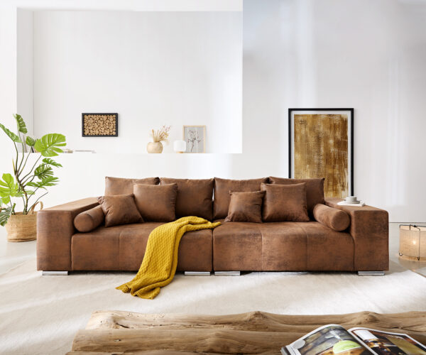 Velká pohovka Marbeya 285x115 cm hnědá antik vzhled s 10 polštáři - Image 2