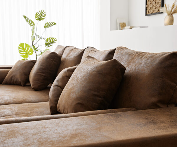 Velká pohovka Marbeya 285x115 cm hnědá antik vzhled s 10 polštáři - Image 6