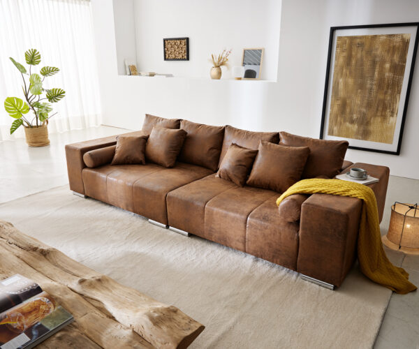 Velká pohovka Marbeya 285x115 cm hnědá antik vzhled s 10 polštáři - Image 4