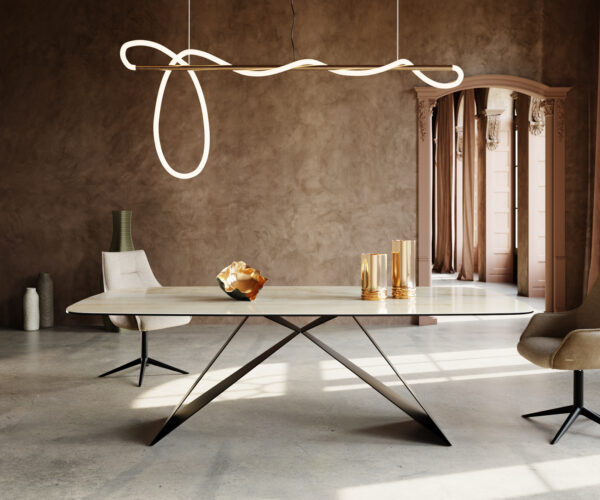 Jídelní stůl Edge lodní tvar 240x120 keramika Iris FMG Onice Oro v-rám plochý černý - Image 2