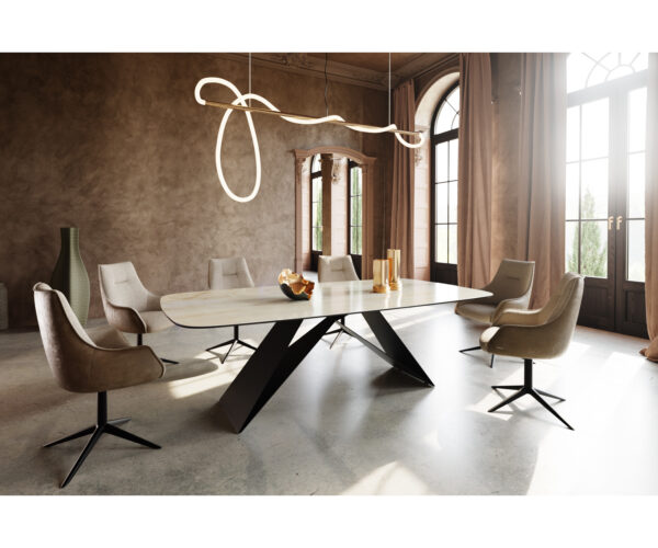 Jídelní stůl Edge lodní tvar 240x120 keramika Iris FMG Onice Oro v-rám plochý černý - Image 5