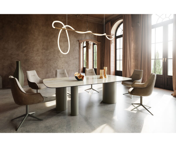 Jídelní stůl Edge lodní tvar 240x120 keramika Iris FMG Onice Oro Troa s kovovým efektem titanového povrchu - Image 5