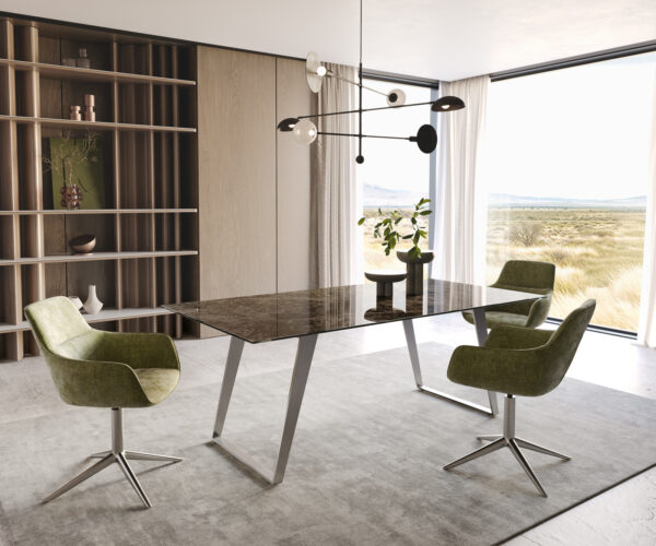 Jídelní stůl Edge 200x100 keramika Laminam Emperador Extra Lucidato tmavě hnědá nerezová ocel šikmá - Image 5