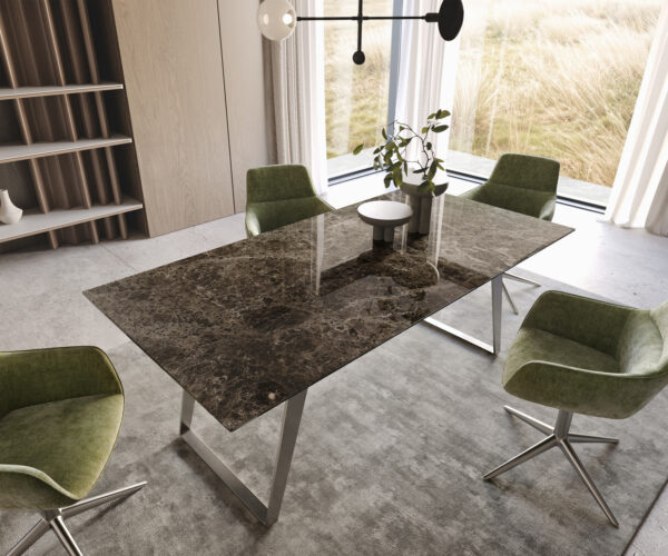 Jídelní stůl Edge 200x100 keramika Laminam Emperador Extra Lucidato tmavě hnědá nerezová ocel šikmá - Image 2