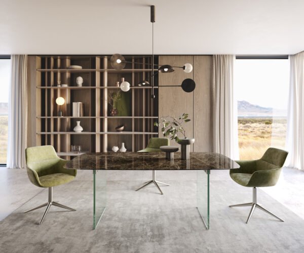Jídelní stůl Edge lodní tvar 200x100 keramika Laminam? Emperador Extra Lucidato tmavě hnědý skleněný rám - Image 2