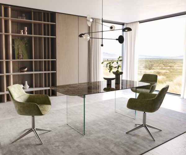 Jídelní stůl Edge lodní tvar 200x100 keramika Laminam? Emperador Extra Lucidato tmavě hnědý skleněný rám - Image 5