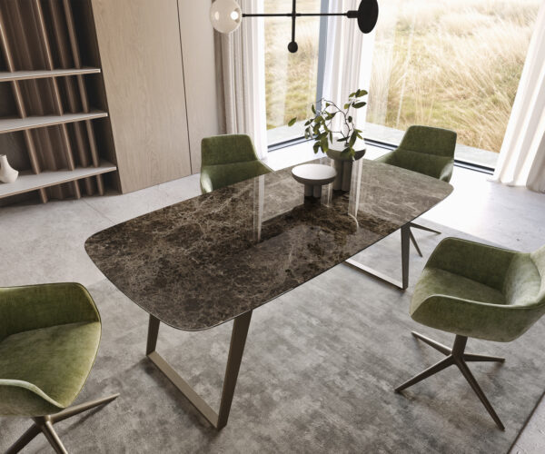 Jídelní stůl Edge lodě tvaru 200x100 keramický Laminam? Emperador Extra Lucidato tmavě hnědý kovový efekt s titanovým zkosením - Image 2
