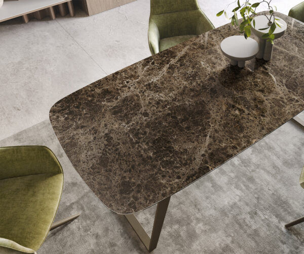 Jídelní stůl Edge lodě tvaru 200x100 keramický Laminam? Emperador Extra Lucidato tmavě hnědý kovový efekt s titanovým zkosením - Image 4