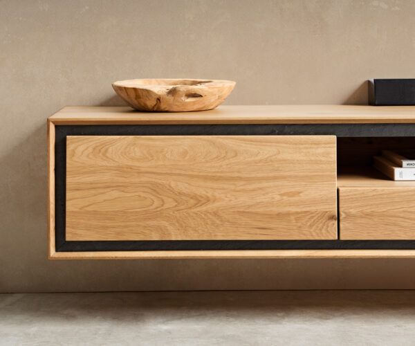 TV stolek Stonegrace 240 cm přírodní dub 2 dveře 1 přihrádka 2 zásuvky kámen dýha vznášející se design - Image 6