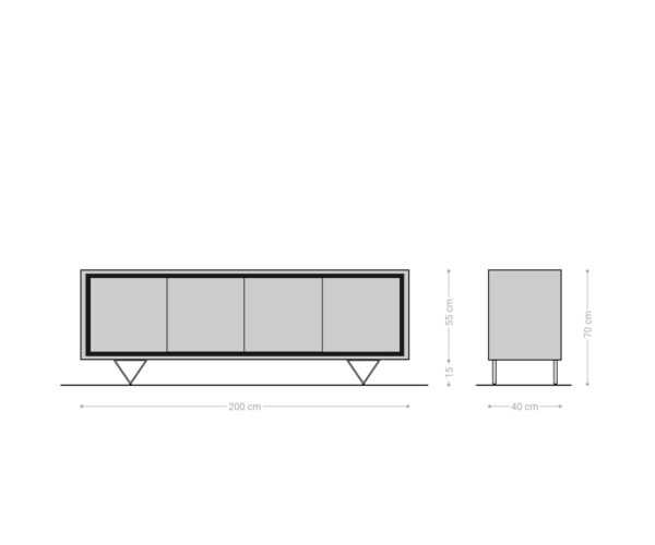 Komoda Stonegrace 200 cm přírodní dub 4 dveře kámen s povrchovou úpravou V-nohy kov černý - Image 7
