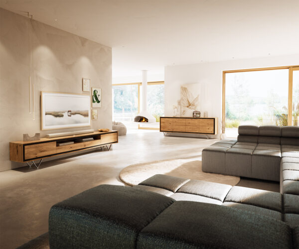 Komoda Stonegrace 200 cm přírodní dub 4 dveře kámenový obklad plovoucí nohy - Image 6