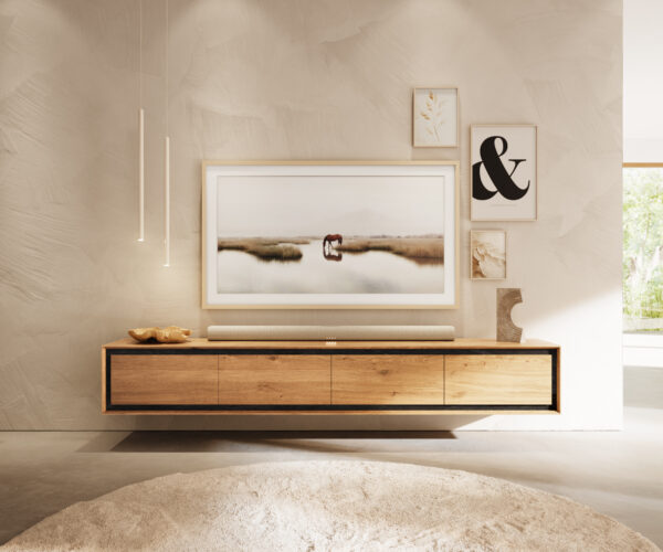 TV stolek Stonegrace 200 cm přírodní dub 4 dveře kámen dýha vznášející se styl - Image 2