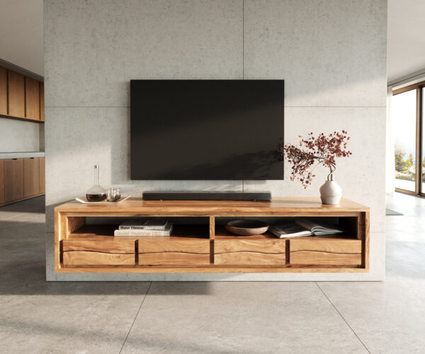 TV stolek Live-Edge 190 cm přírodní akácie, 4 zásuvky, vznášející se design - Image 2