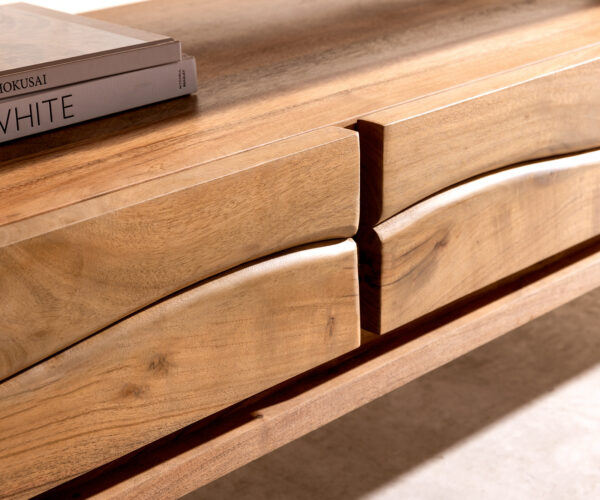 TV stolek Live-Edge 190 cm přírodní akácie, 4 zásuvky, vznášející se design - Image 5