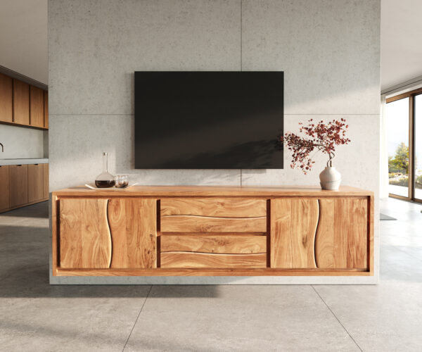 TV stolek Live-Edge 200 cm přírodní akácie 4 dveře 2 zásuvky ve stylu levitace - Image 2