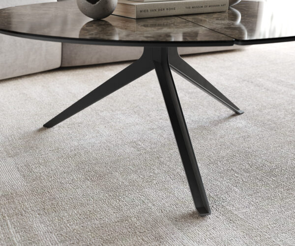 Konferenční stolek Delron 90x90 cm keramika Laminam Emperador Extra Lucidato tmavě hnědý křížový rám, plochý černý kov - Image 5