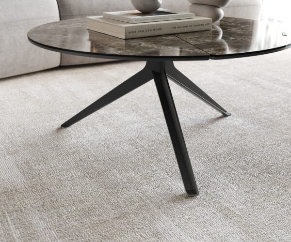 Konferenční stolek Delron 70x70 cm keramika Laminam Emperador Extra Lucidato tmavě hnědý křížový rám plochý kov černý - Image 5