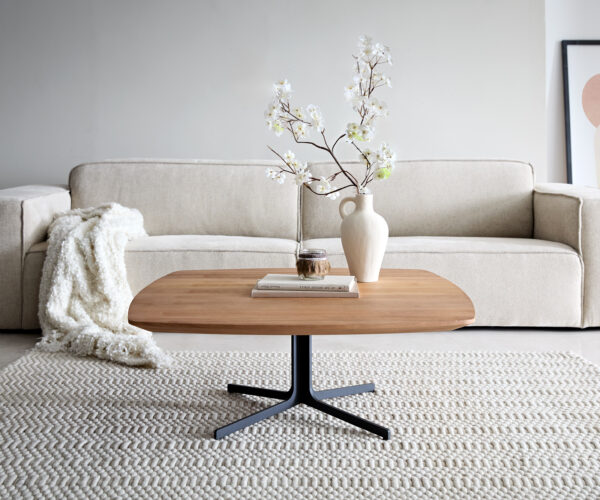 Konferenční stolek Talita 90x90 cm přírodní jilm s kovovým efektem titanové barvy - Image 2