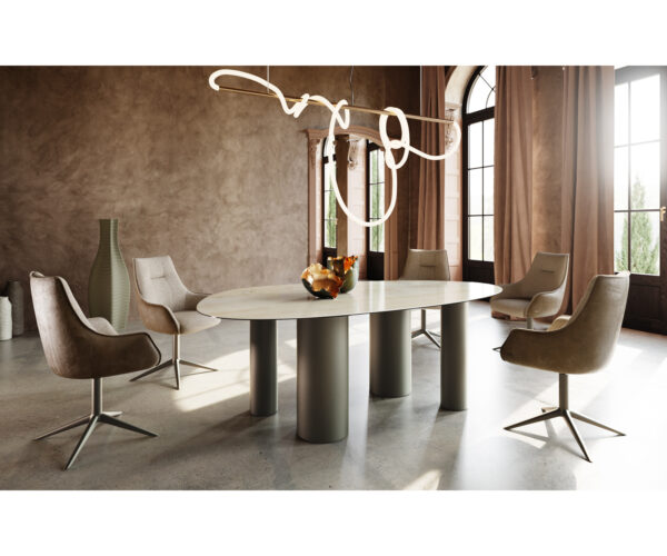 Jídelní stůl Edge oválný 220x120 keramika Iris FMG Onice Oro Pilier kovový efekt titanové provedení - Image 5