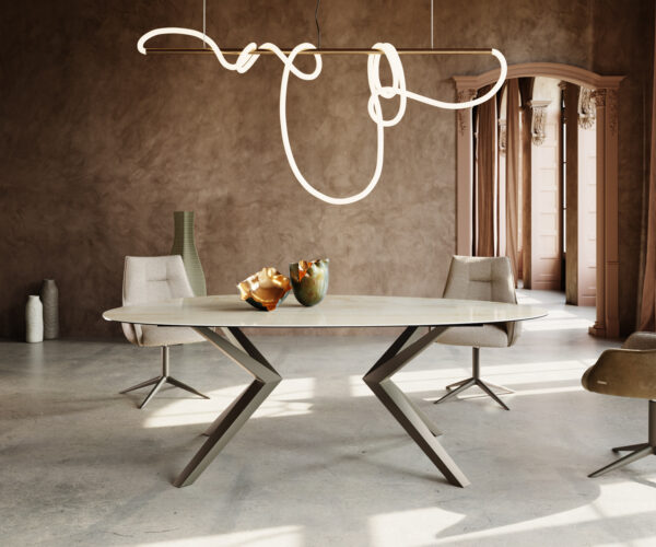 Jídelní stůl Edge oválný 220x120 keramika Iris FMG Onice Oro Zenthara s úhlovým kovovým efektem titanového povrchu - Image 2