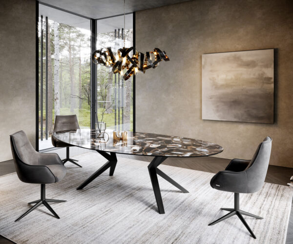 Jídelní stůl Edge oválný 280x130 keramika Iris FMG Agatablack Zenthara kovový úhelník černý - Image 5