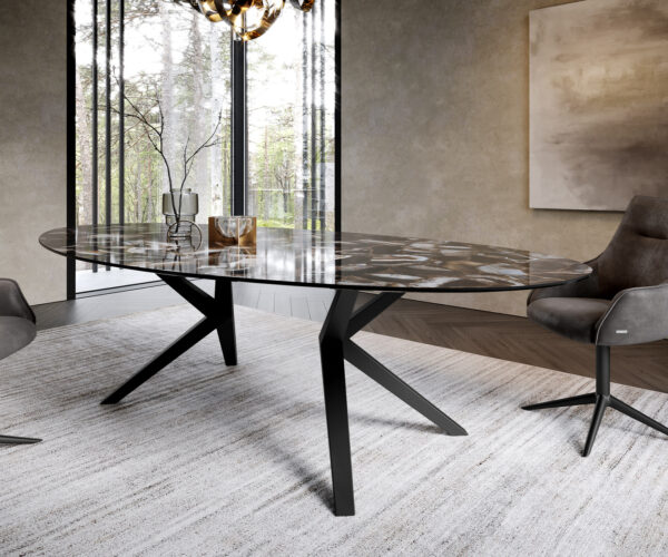 Jídelní stůl Edge oválný 280x130 keramika Iris FMG Agatablack Zenthara kovový úhelník černý - Image 6