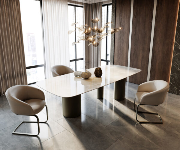 Jídelní stůl Edge lodě tvaru 270x120 keramika Iris FMG Onice Grigio Troa s efektním titanovým povrchem - Image 7