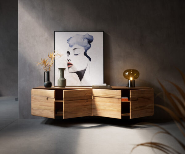 TV stolek Anaya 200 cm akácie natural, 4 dvířka, závěsná - Image 5