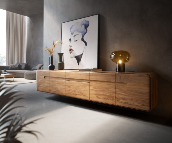 TV stolek Anaya 220 cm akácie natural, 4 dveře, 2 zásuvky, závěsná - Image 2