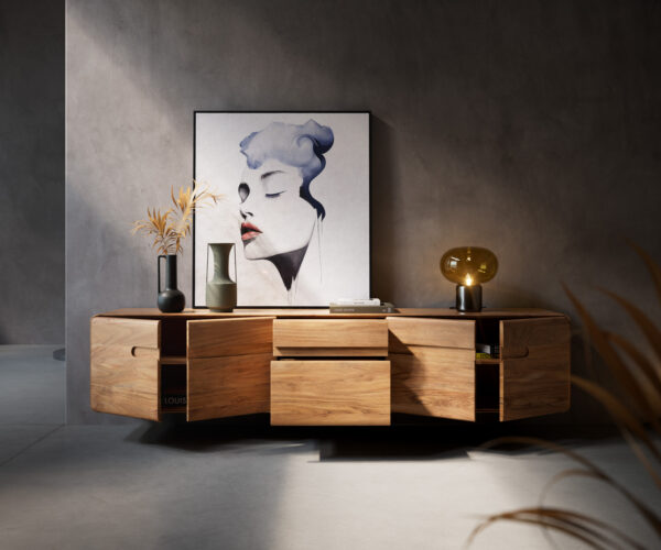 TV stolek Anaya 220 cm akácie natural, 4 dveře, 2 zásuvky, závěsná - Image 5