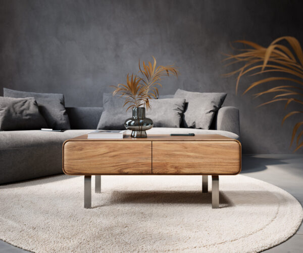 Konferenční stolek Anaya 100x50 cm akácie natural, 2 zásuvky, L-nohy z nerezové oceli - Image 2