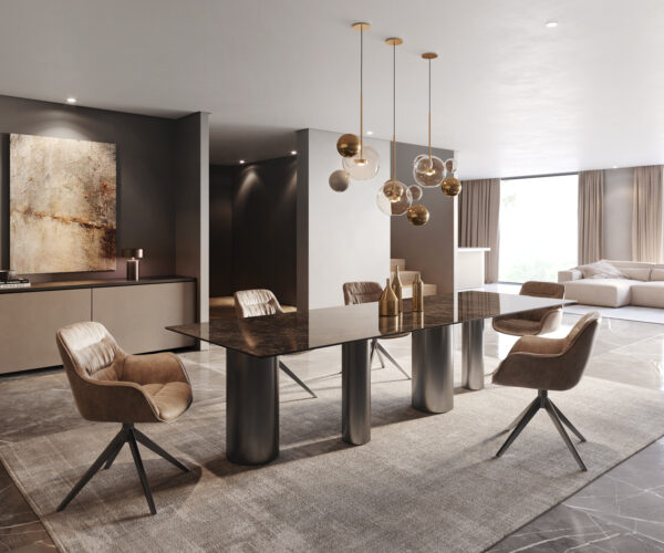 Jídelní stůl Edge 300x100 keramika Laminam Emperador Extra Lucidato tmavě hnědá Pilier nerezová ocel grafitová - Image 5