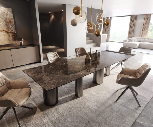 Jídelní stůl Edge 300x100 keramika Laminam Emperador Extra Lucidato tmavě hnědá Pilier nerezová ocel grafitová - Image 2