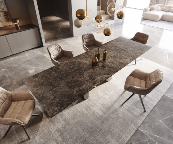 Jídelní stůl Edge 300x100 keramika Laminam Emperador Extra Lucidato tmavě hnědá Pilier nerezová ocel grafitová - Image 4