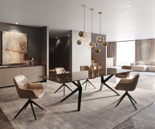Jídelní stůl Edge 300x100 keramika Laminam Emperador Extra Lucidato tmavě hnědá Zenthara hranatý kov černý - Image 5
