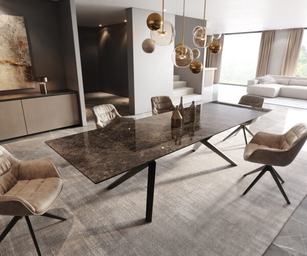 Jídelní stůl Edge 300x100 keramika Laminam Emperador Extra Lucidato tmavě hnědá Zenthara hranatý kov černý - Image 2