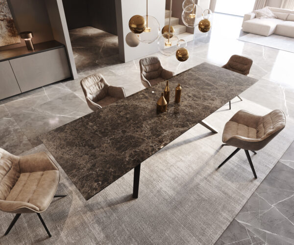 Jídelní stůl Edge 300x100 keramika Laminam Emperador Extra Lucidato tmavě hnědá Zenthara hranatý kov černý - Image 4