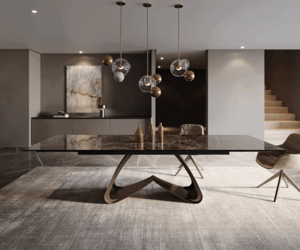 Jídelní stůl Edge 200-300x100 keramika Laminam? Emperador Extra Lucidato tmavě hnědá s efektem rámu, titanově matný, rozkládací - Image 2