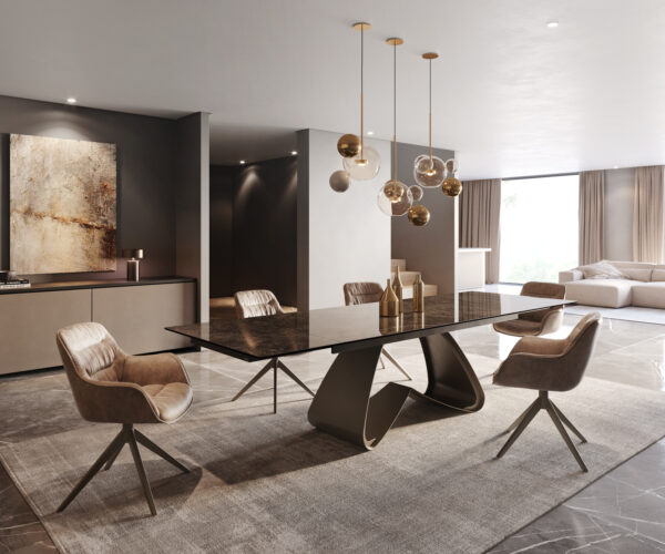 Jídelní stůl Edge 200-300x100 keramika Laminam? Emperador Extra Lucidato tmavě hnědá s efektem rámu, titanově matný, rozkládací - Image 5