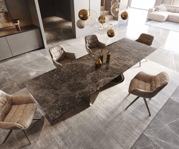 Jídelní stůl Edge 200-300x100 keramika Laminam? Emperador Extra Lucidato tmavě hnědá s efektem rámu, titanově matný, rozkládací - Image 4
