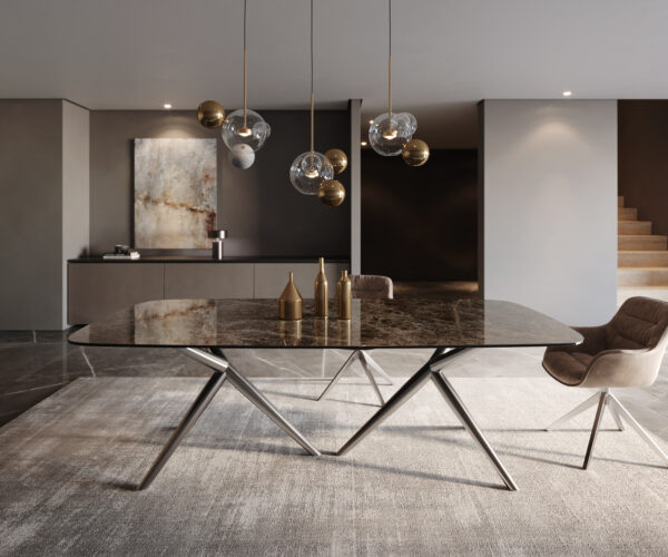 Jídelní stůl Edge lodě tvaru 240x120 Laminam Emperador Extra Lucidato tmavě hnědý estelar kulatý nerezový ocelový - Image 2