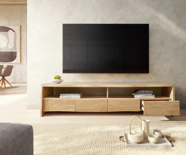 TV stolek Live-Edge 190 cm přírodní dub 4 zásuvky - Image 5