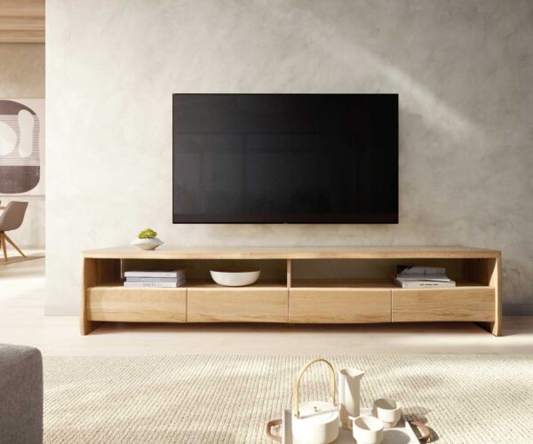 TV stolek Live-Edge 230 cm přírodní dub 4 zásuvky - Image 2