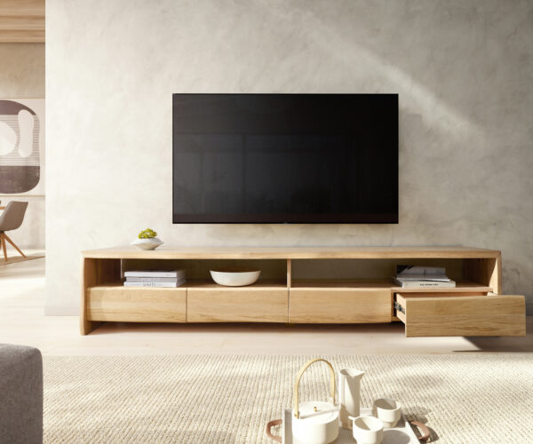 TV stolek Live-Edge 230 cm přírodní dub 4 zásuvky - Image 5