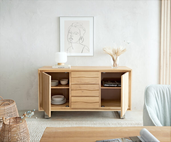Komoda Live-Edge 150 cm přírodní dub 2 dveře 3 zásuvky - Image 5