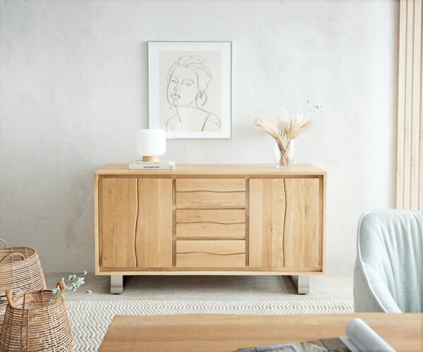 Komoda Live-Edge 150 cm přírodní dub 2 dveře 3 zásuvky - Image 4