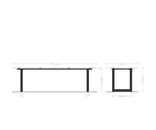 Jídelní stůl Edge lodní tvar 270x120 keramika Iris FMG Onice Grigio nerezová ocel zlatá široká - Image 8
